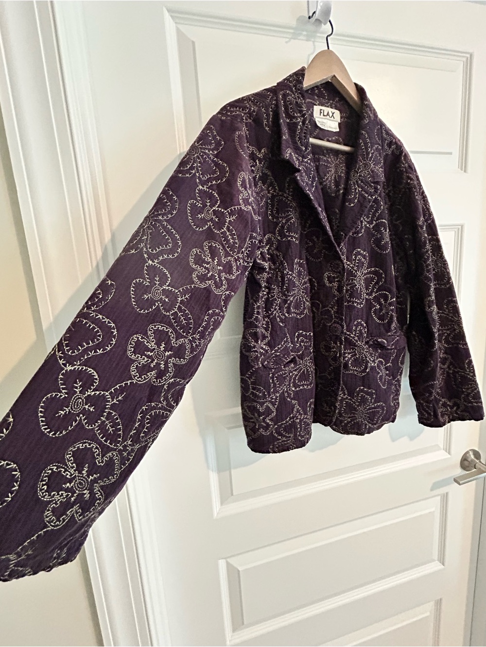 Flax Embroidered Lightweight Corduroy Blazer Purple Size L - Picture 8 of 13